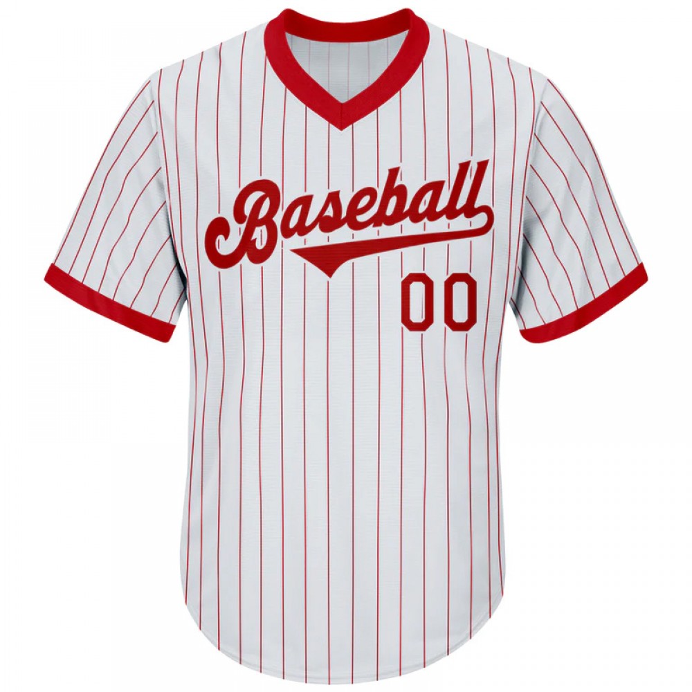 Custom White Red Pinstripe Red-white Authentic Throwback Rib-knit Baseball Jersey Shirt