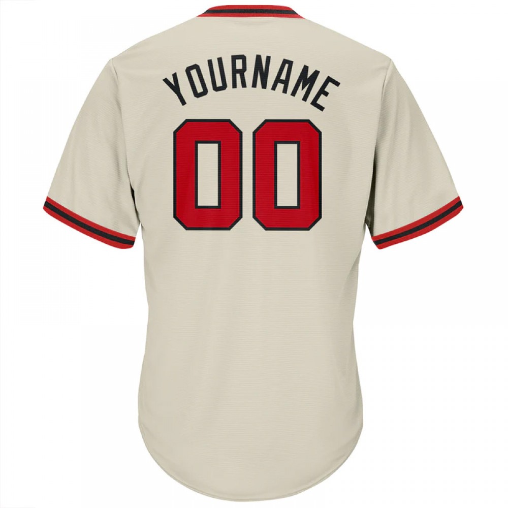 Custom Cream Red-black Authentic Throwback Rib-knit Baseball Jersey Shirt