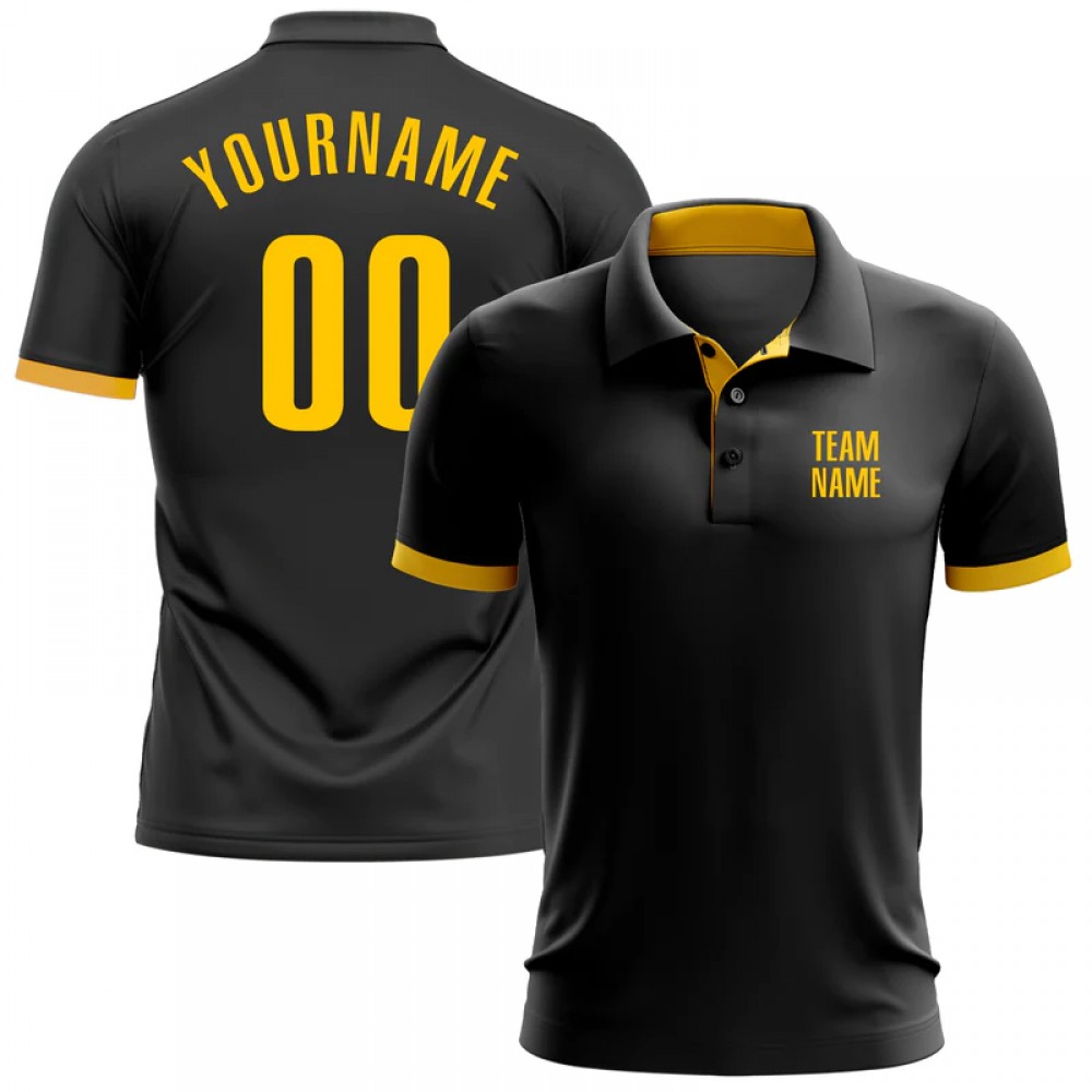 Custom Black Yellow Performance Polo Shirt