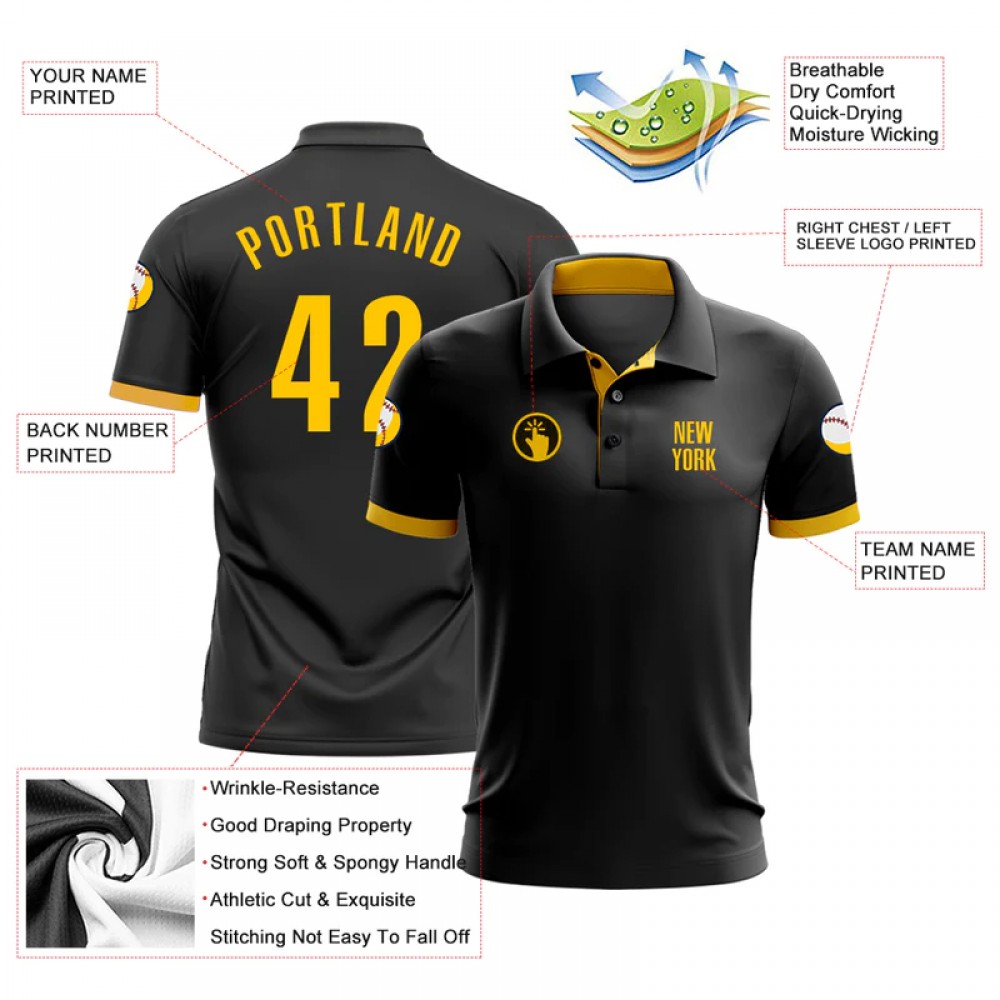 Custom Black Yellow Performance Polo Shirt