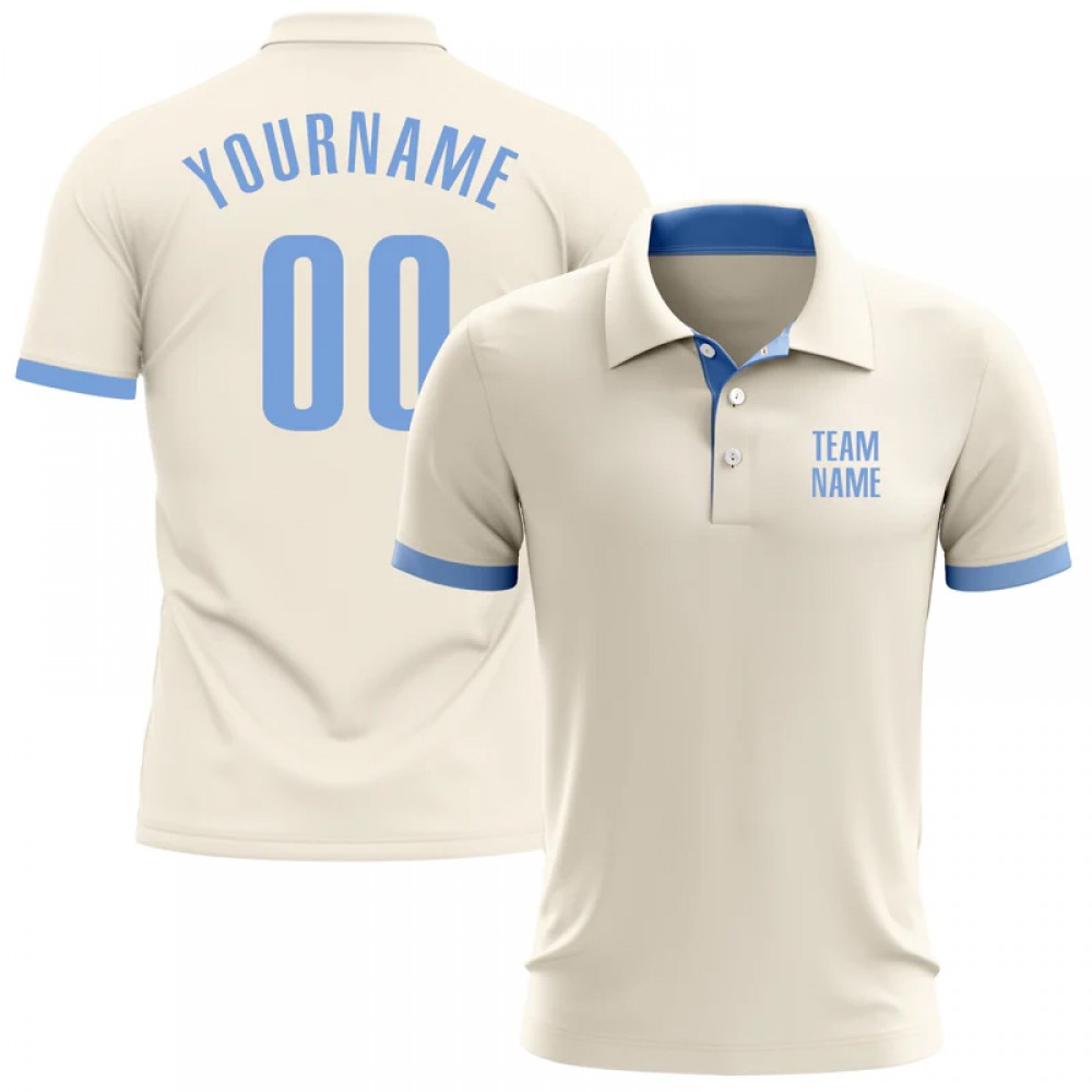 Custom Cream Light Blue Performance Polo Shirt