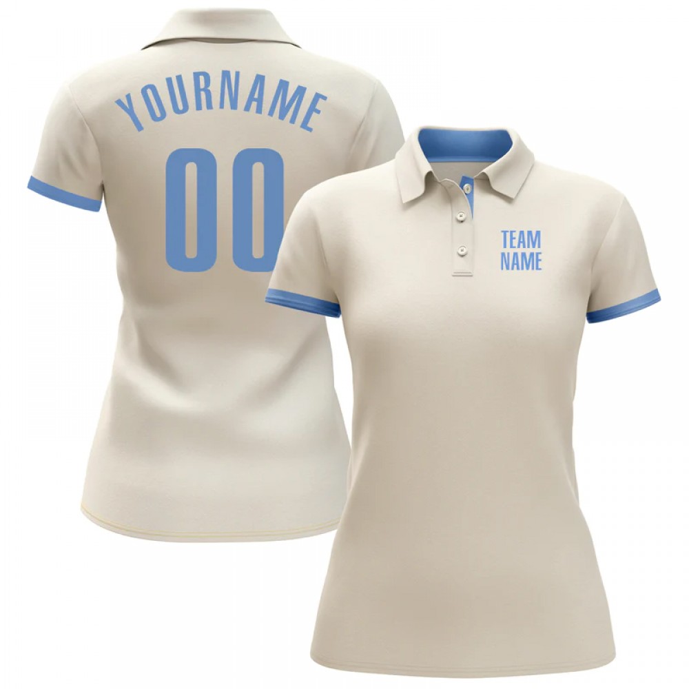 Custom Cream Light Blue Performance Polo Shirt