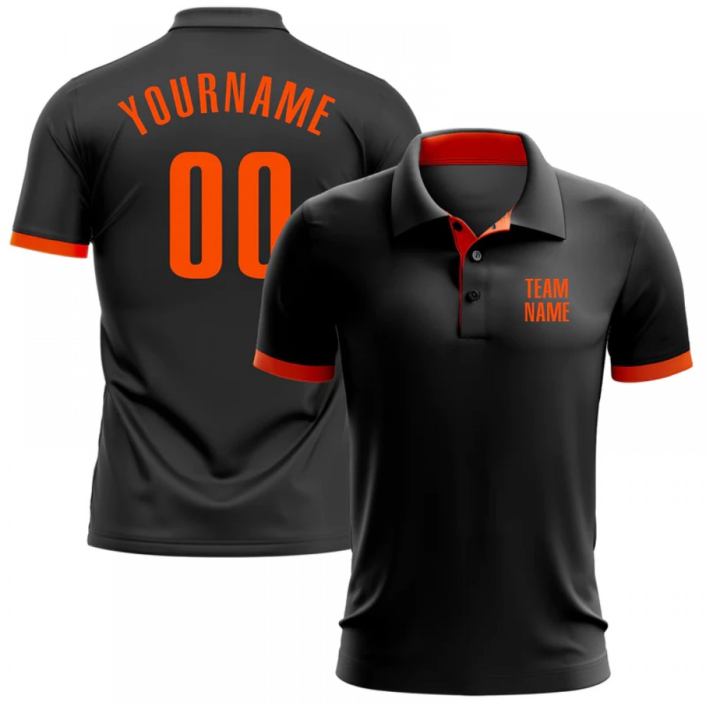 Custom Black Orange Performance Polo Shirt