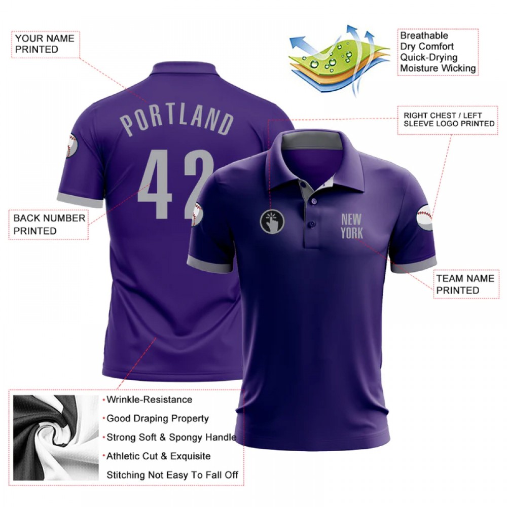 Custom Purple Gray Performance Polo Shirt