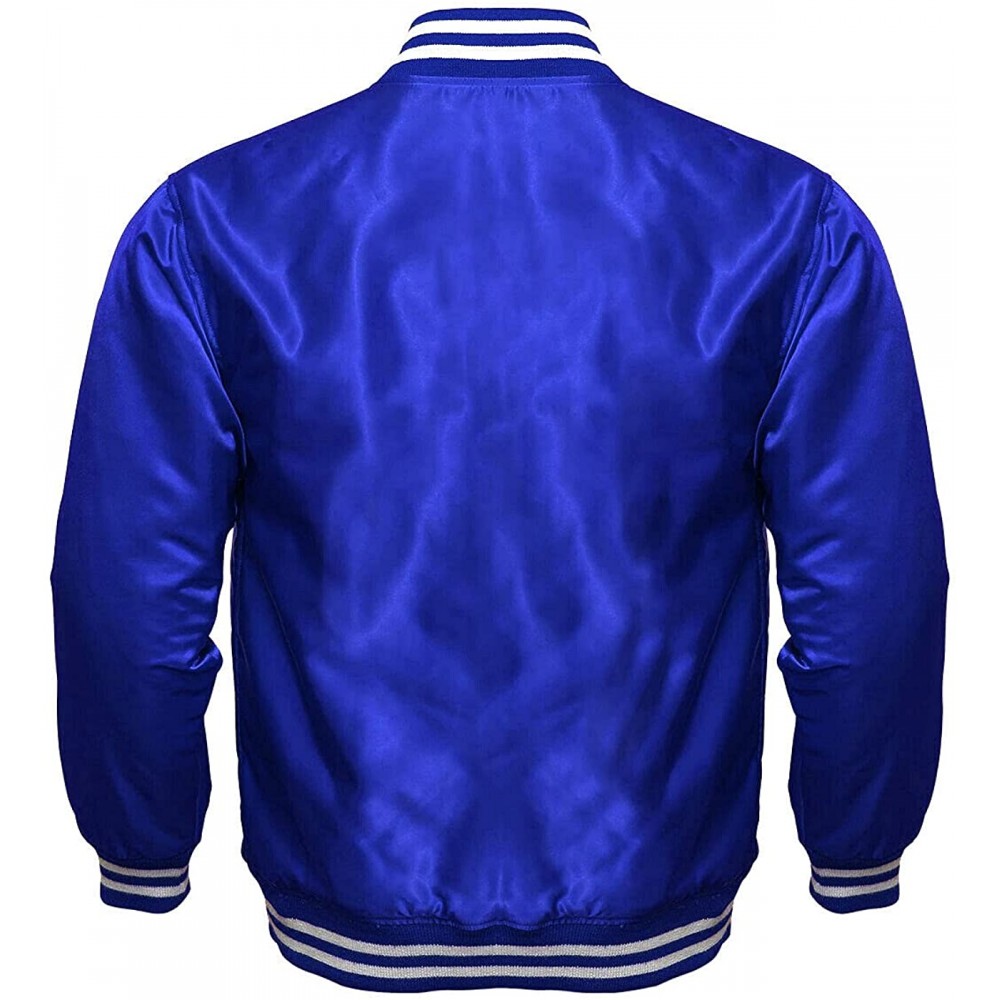 Custom Satin Varsity Jackets 100% Polyester Custom Your Design Silk Screen Blue Men Printing Satin Jackets