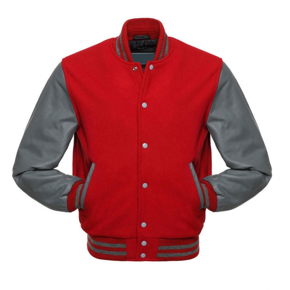 Red Wool and Gray Leather Sleeves Stylish Letterman Jackets