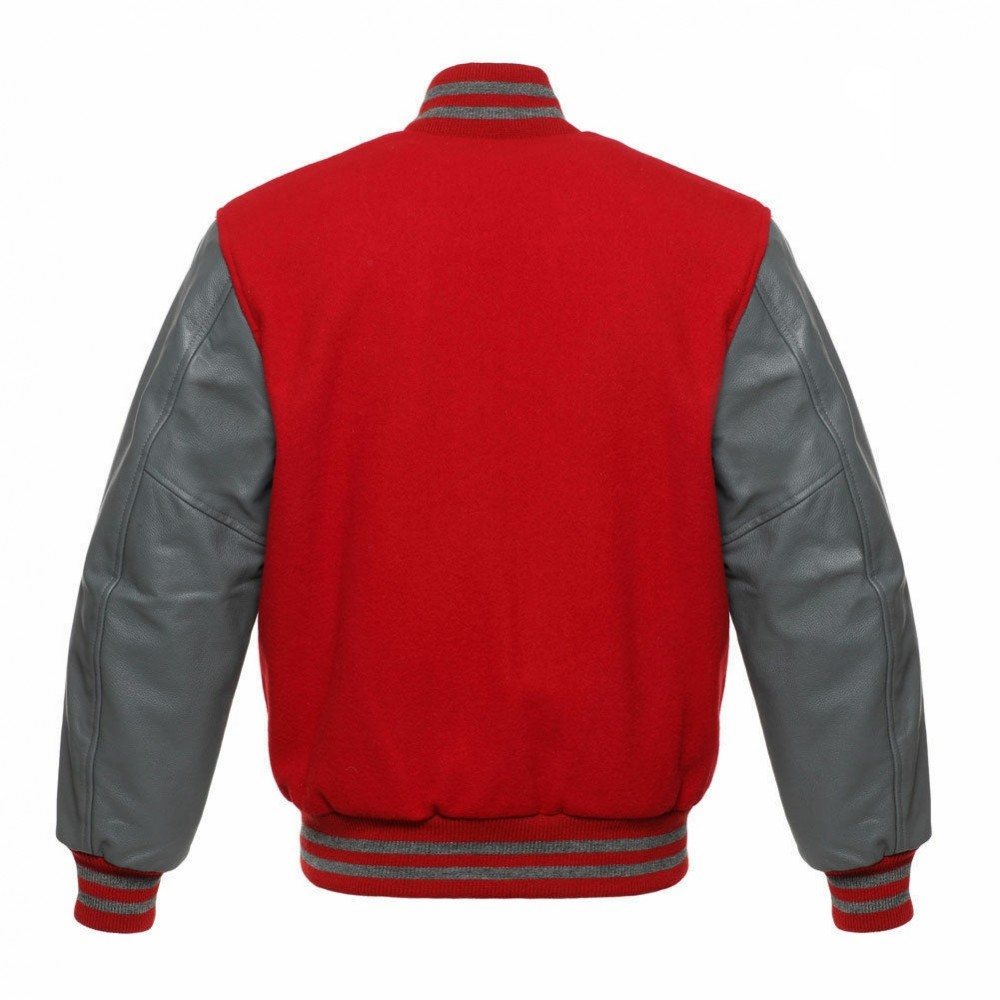 Red Wool and Gray Leather Sleeves Stylish Letterman Jackets