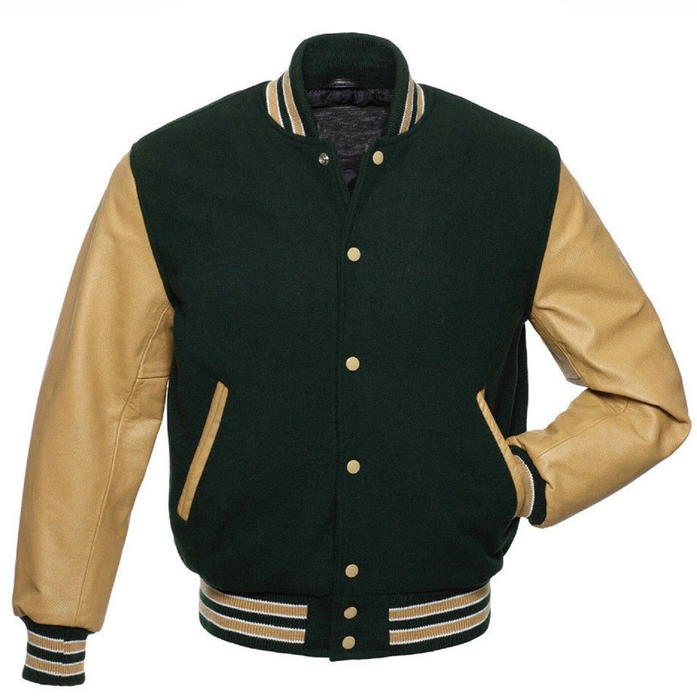 Hunter Green Wool and Vegas Gold Leather Sleeves Letterman Jackets