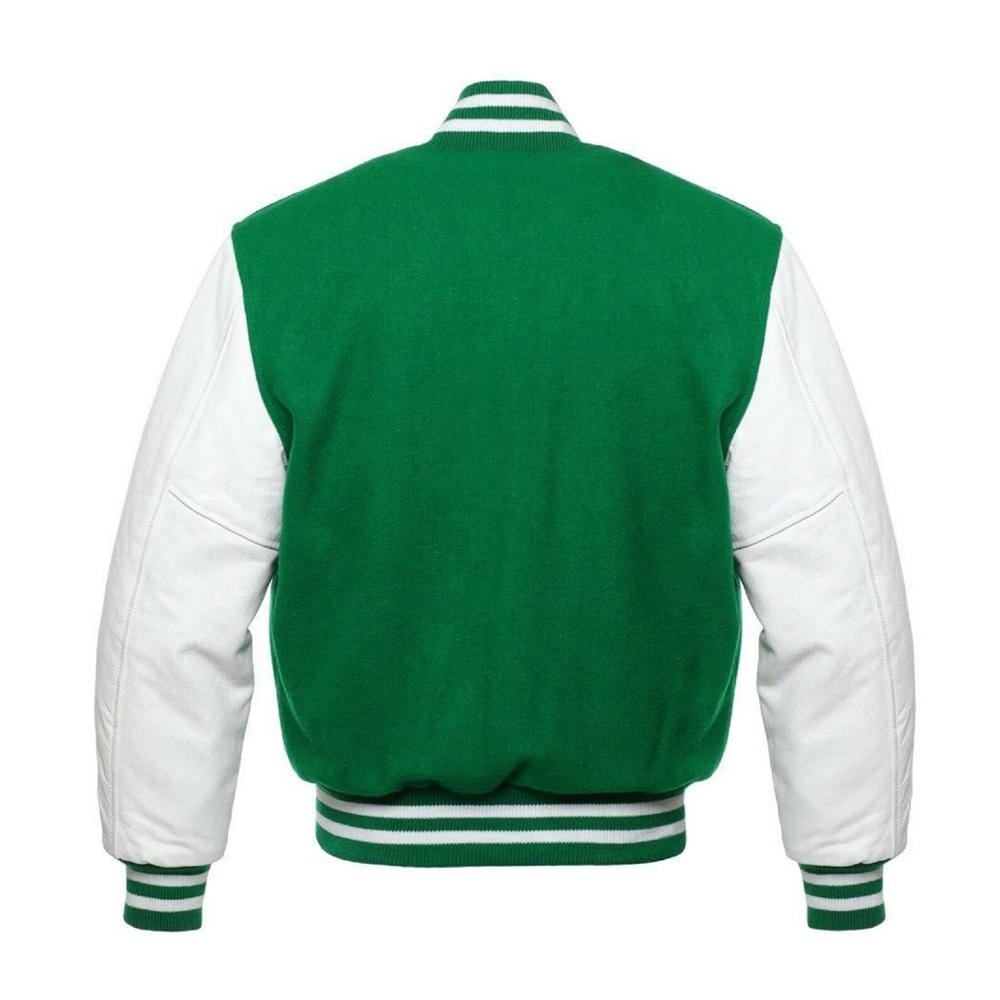 Green Wool and White Leather Sleeves Varsity Jacket