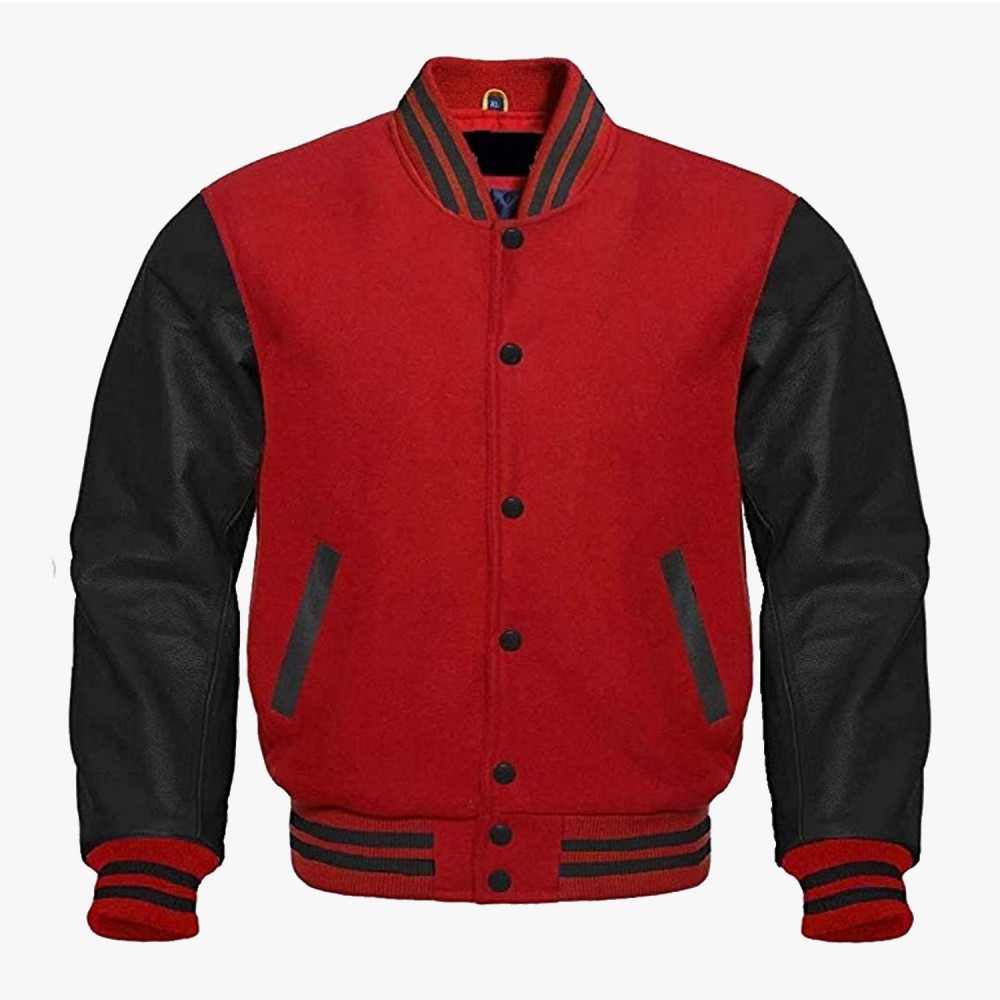 Red and Black leather sleeves Stylish Baseball Jackets