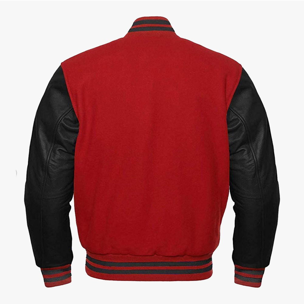 Red and Black leather sleeves Stylish Baseball Jackets