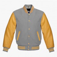 Gray And Yellow leather sleeves Varsity Baseball Jackets