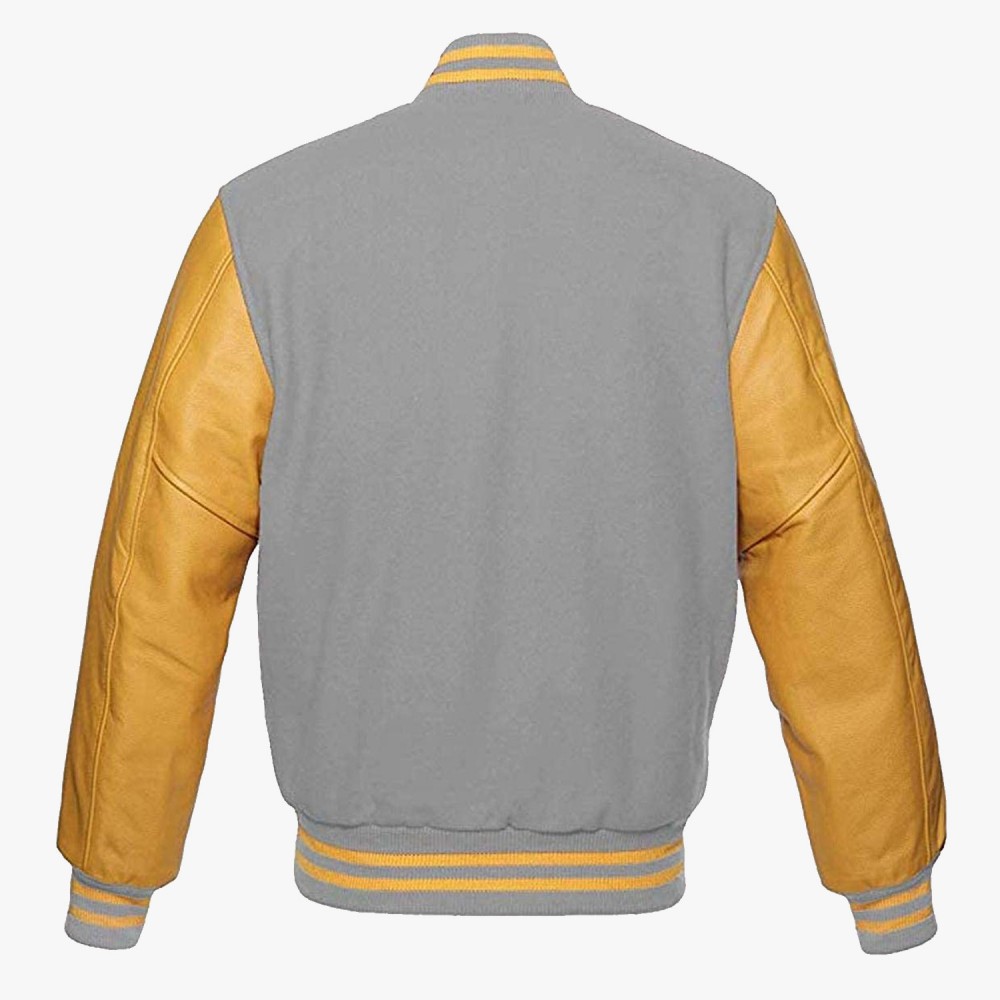 Gray And Yellow leather sleeves Varsity Baseball Jackets