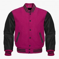 Pink Wool and Black Leather Sleeves Varsity Letterman Jackets