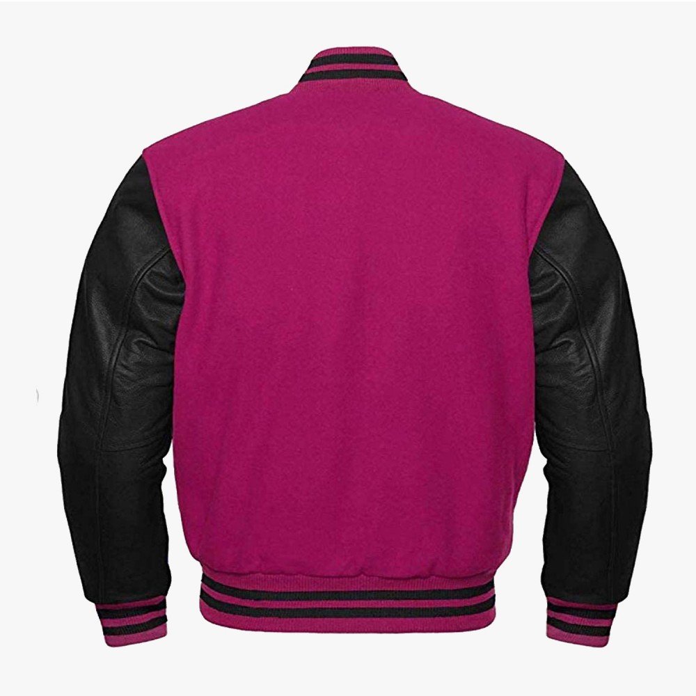 Pink Wool and Black Leather Sleeves Varsity Letterman Jackets