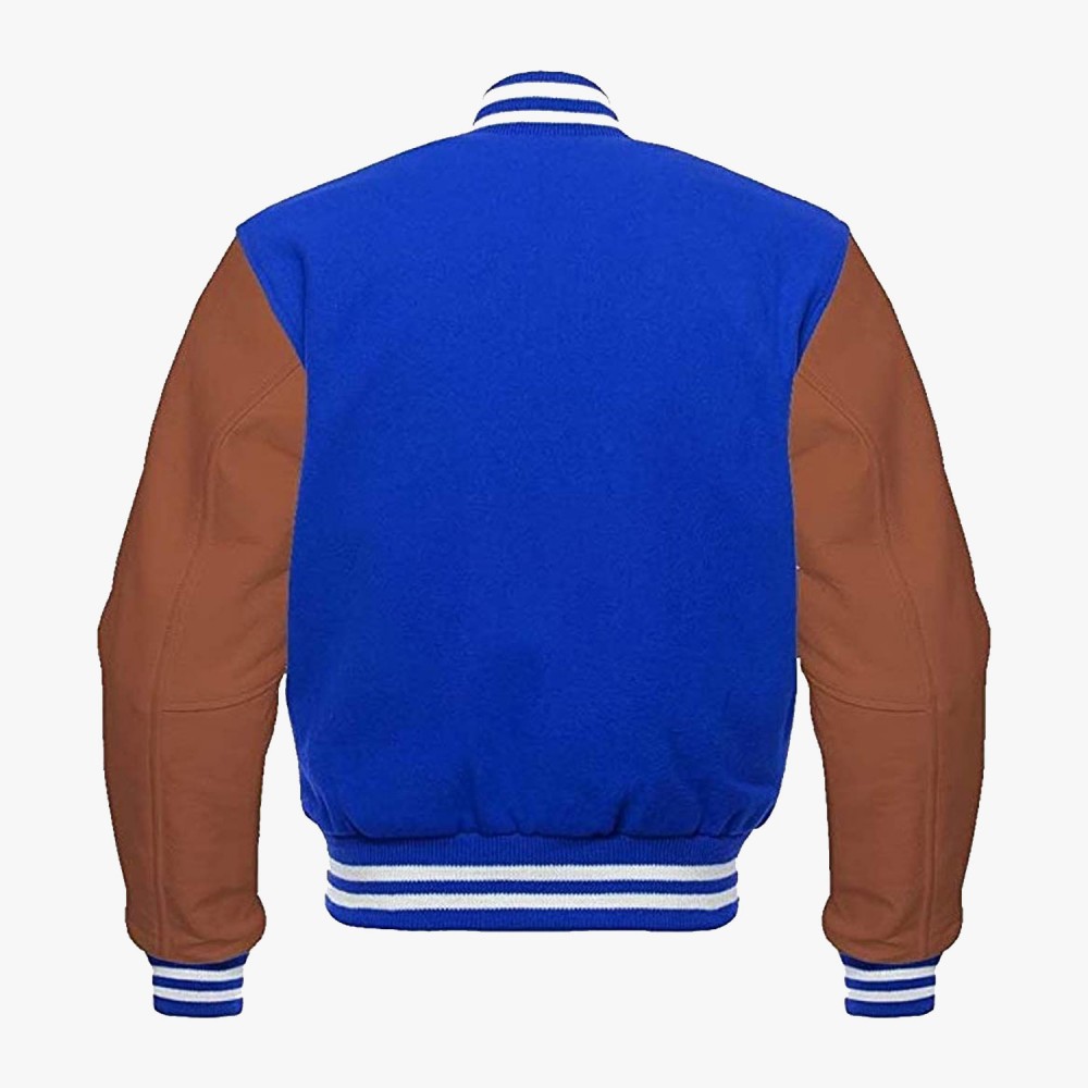 Blue And Brown leather sleeves Stylish Letterman Jackets