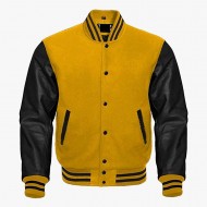 Yellow And Black leather sleeves Varsity Bomber Jackets