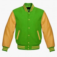 Light Green And Yellow leather sleeves Varsity Letterman Jackets