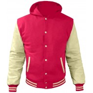 Pink Jacket with leather sleeves Varsity Letterman Jackets