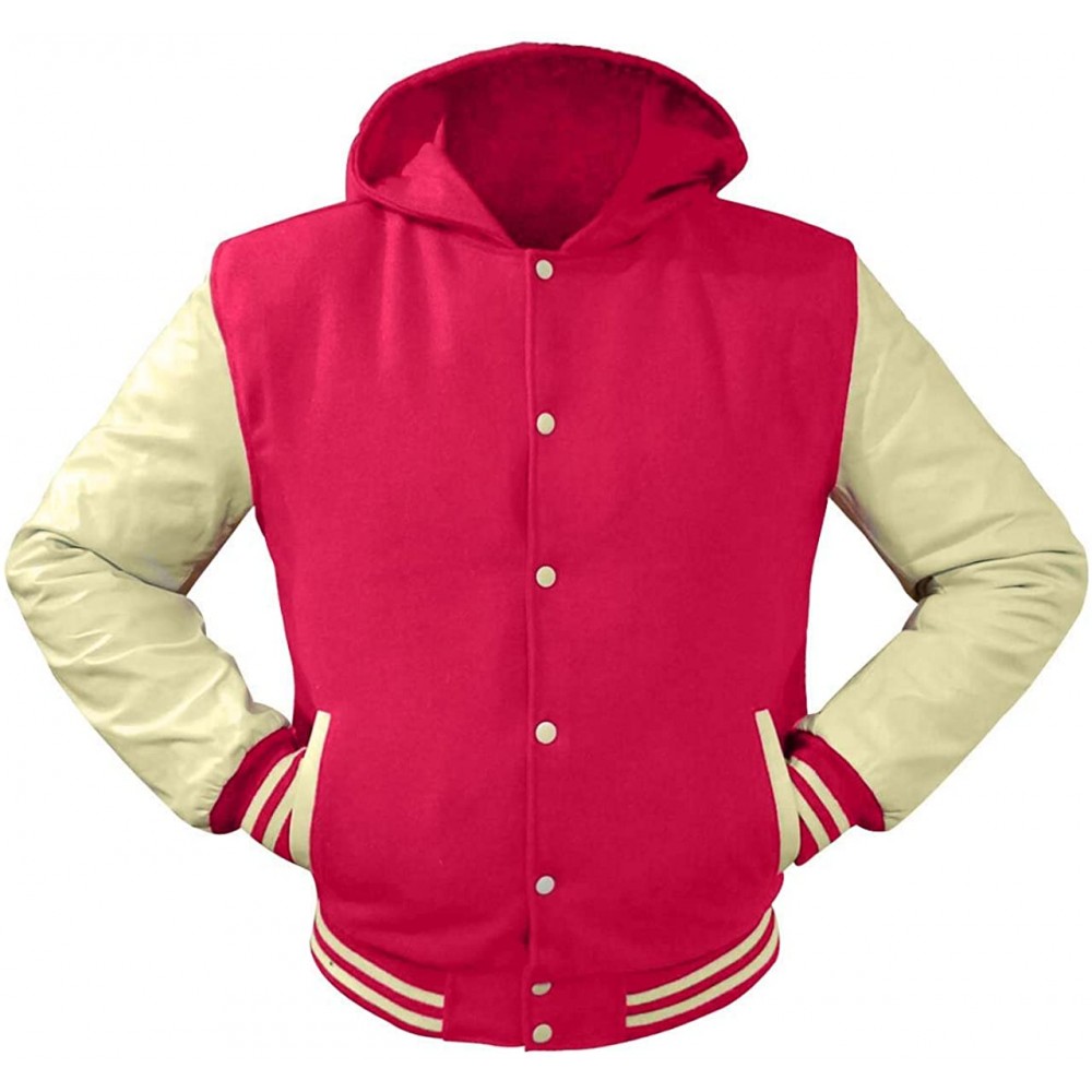 Pink Jacket with leather sleeves Varsity Letterman Jackets