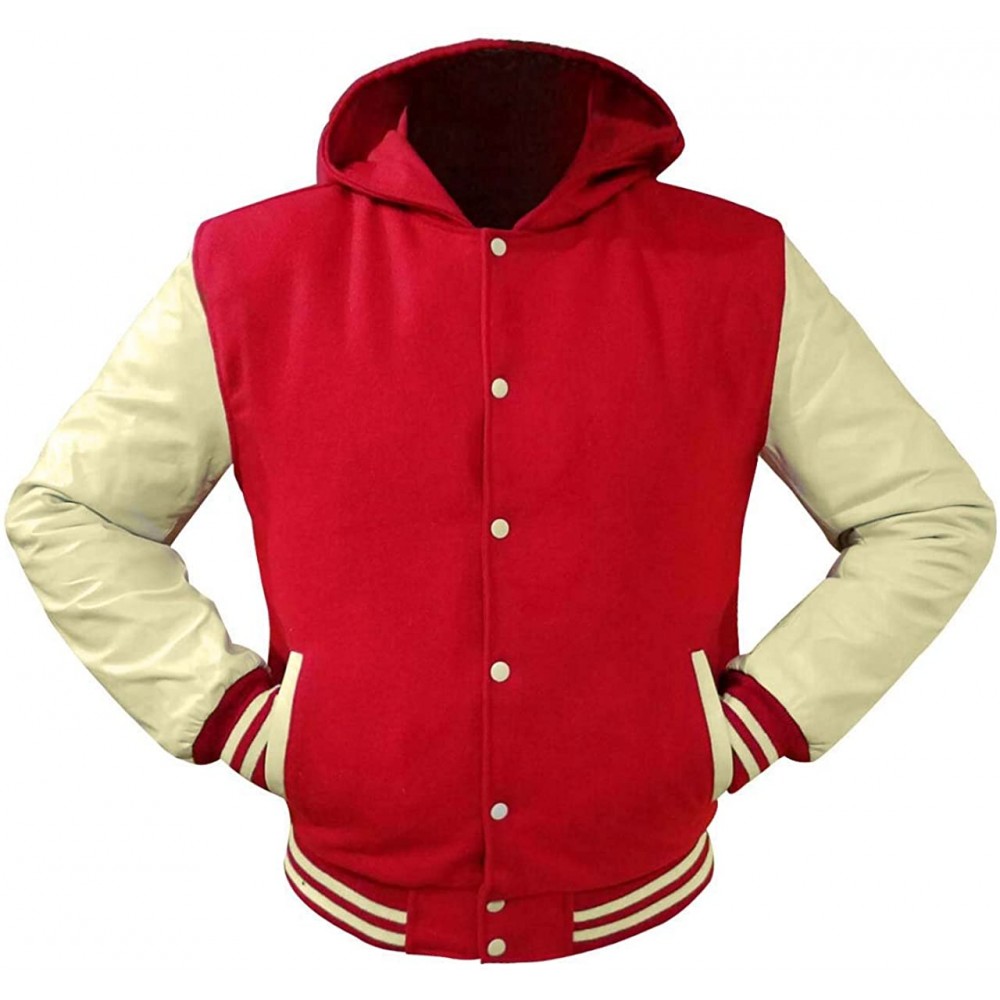 Latest Style College Jacket / Varsity Jacket with Hood and Wool with Leather sleeve