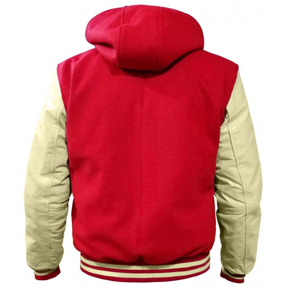 Latest Style College Jacket / Varsity Jacket with Hood and Wool with Leather sleeve