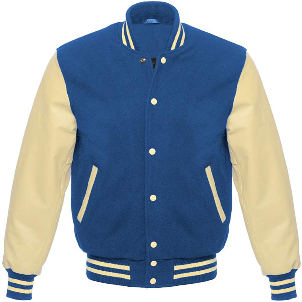 Lights Colors Body Jacket Wholesale Men’s Baseball Varsity Wool Leather Pullover Wool / Acrylic Plain Dyed