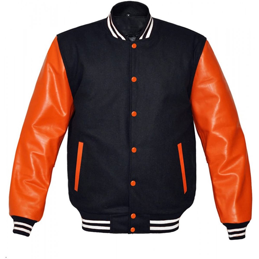 Latest Fashion Orange Color Blank Custom Letterman Baseball Varsity Jackets