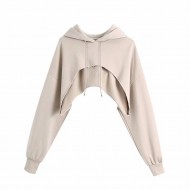 Women’s Crop Hoodies Long Sleeve Drawstring Short Style Fashion hoodies Pullovers