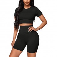 wholesale women shirt with biker shorts set for fitness and gym