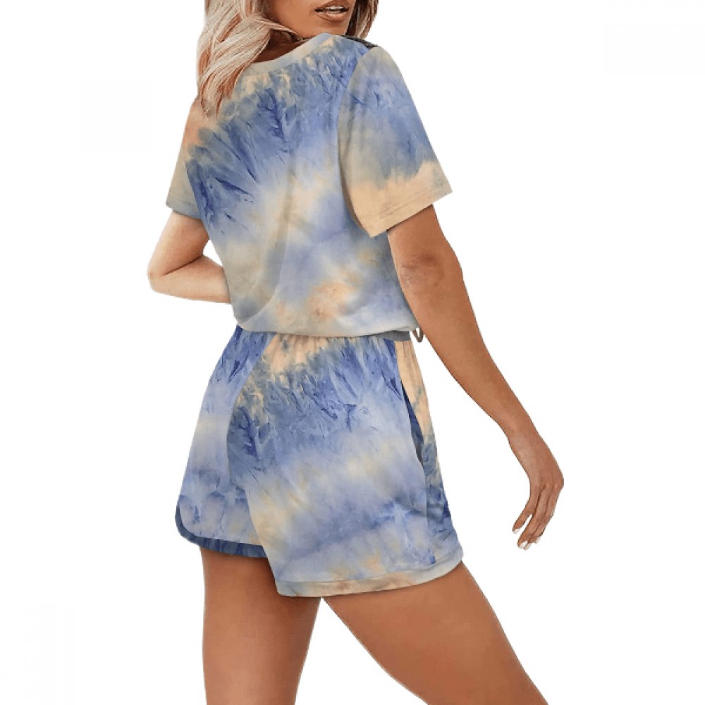 Women Casual Outfits lounge Wear Jogging Femme Biker Shorts Tees Summer Tie Dye Print Basic T shirt Shorts Two Piece Set