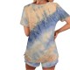 Women Casual Outfits lounge Wear Jogging Femme Biker Shorts Tees Summer Tie Dye Print Basic T shirt Shorts Two Piece Set