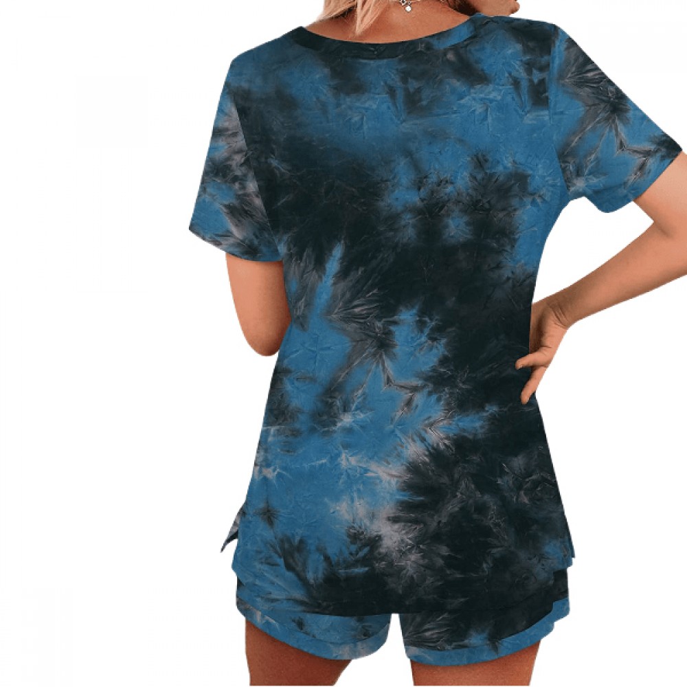 Women’s Tie-Dye Set Two Piece Outfits Summer Casual Short Sleeve T Shirts and Shorts Set