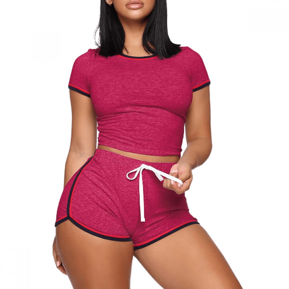 Two Piece Outfits for Women Short Sets-Casual Short Sleeve Women Tracksuits with side strips