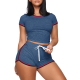 New Arrivals Summer Women T Shirt Short Set 2 Piece Biker Short Set Crop Top T-shirts and Shorts Two Piece Set