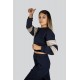 Women’s Navy Blue Sleeve Stripe Crop Top Jogger Bottom Sweat Suit