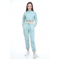 Women’s Mint Green Top Crop Elastic Tracksuit Set