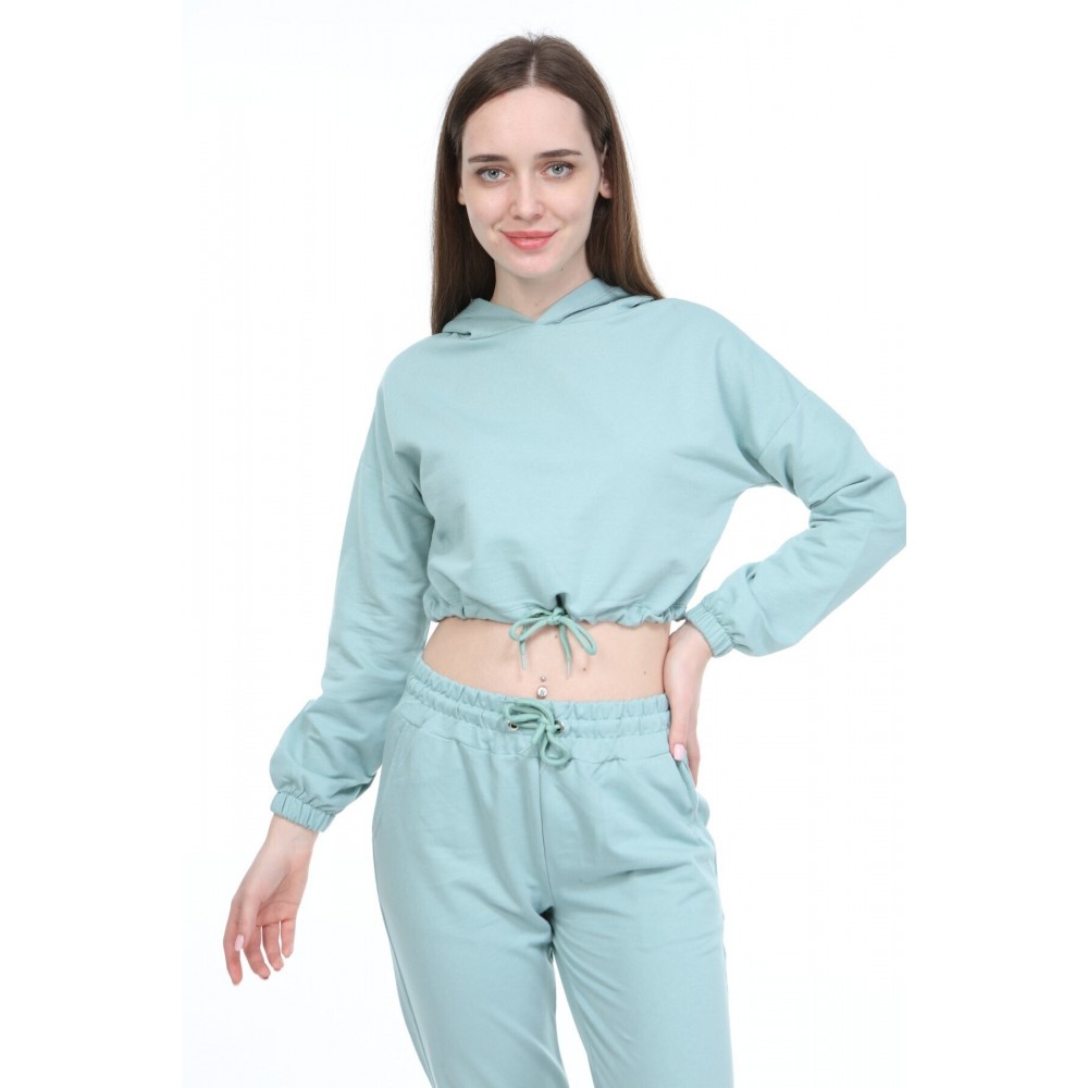 Women’s Mint Green Top Crop Elastic Tracksuit Set