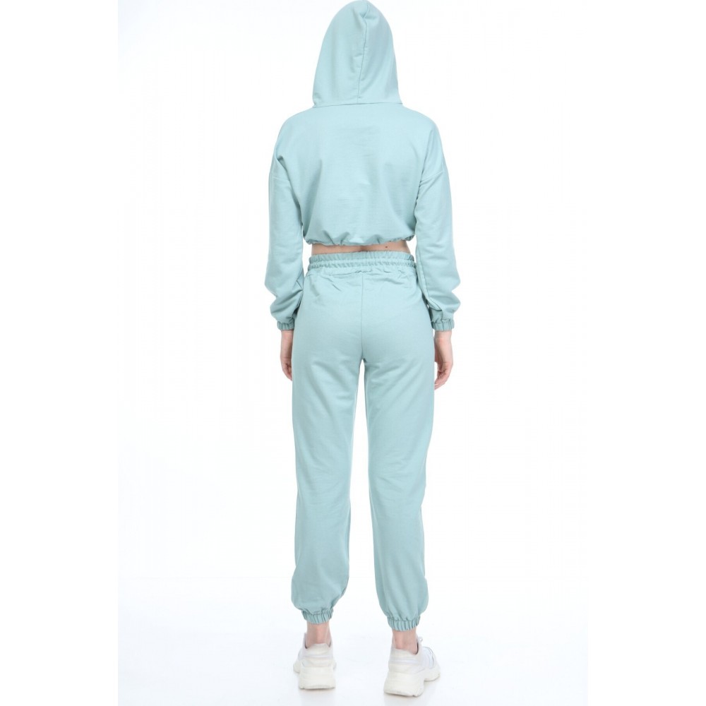 Women’s Mint Green Top Crop Elastic Tracksuit Set