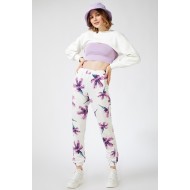 Women’s Lilac Patterned Basic Sweatpants With Pockets Tracksuit