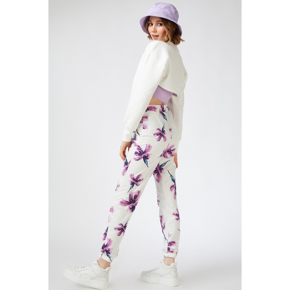 Women’s Lilac Patterned Basic Sweatpants With Pockets Tracksuit