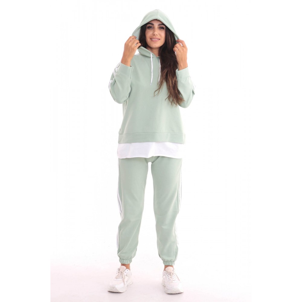 Women’s Mint Green Hooded and Pant Striped Tracksuit