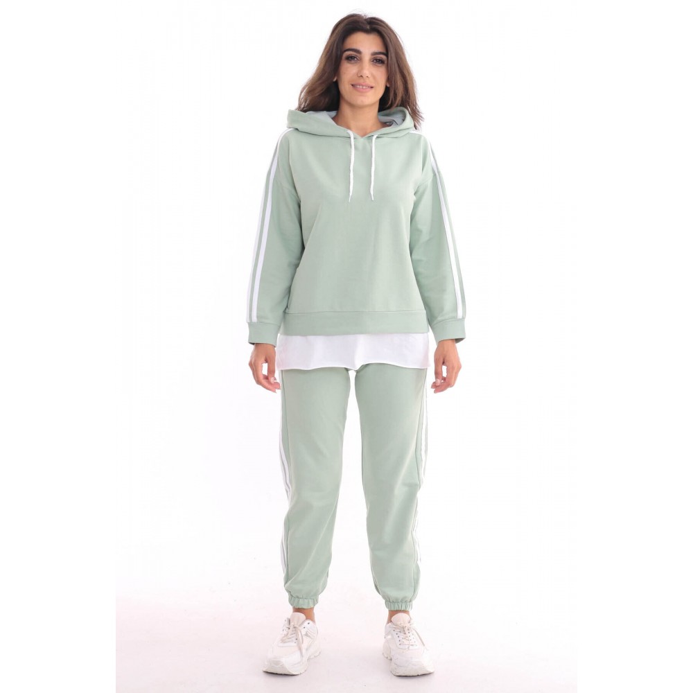 Women’s Mint Green Hooded and Pant Striped Tracksuit