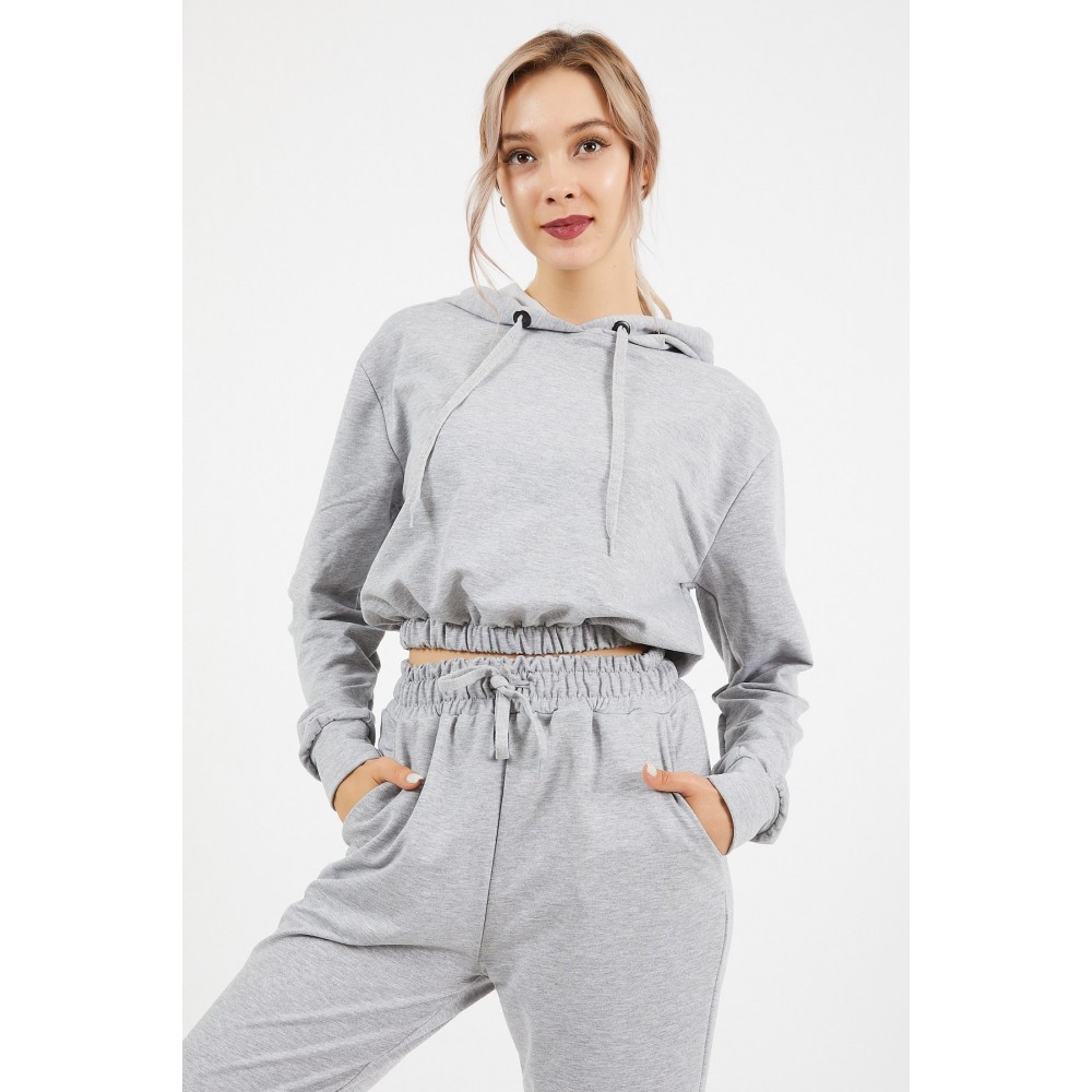 Women’s Gray Hooded Bottom Top Tracksuit Set