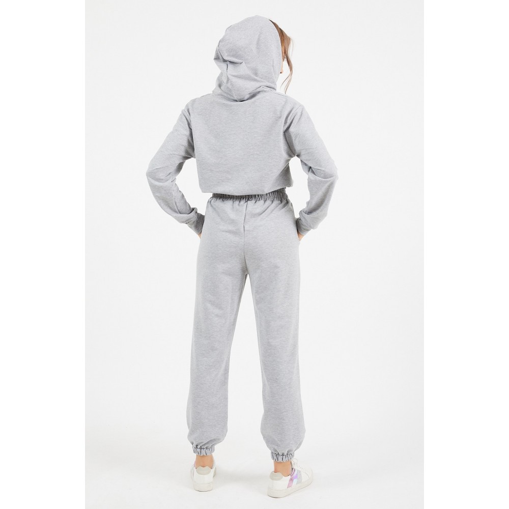 Women’s Gray Hooded Bottom Top Tracksuit Set