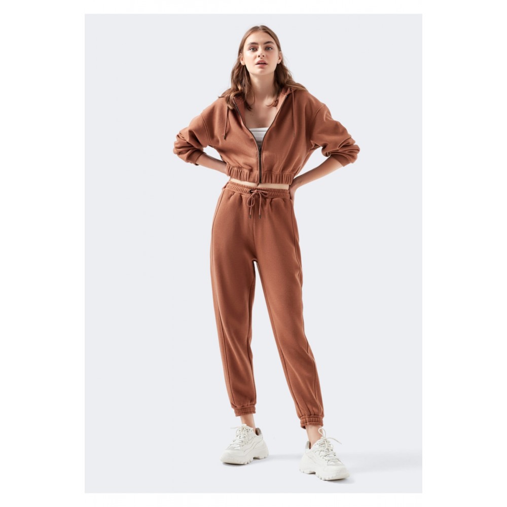 Women’s Brown Fleece Zipper Tracksuit