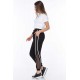 Women’s Black Side Mesh White Double Striped White Drawstring Ankle Ribbed Tracksuit Bottom