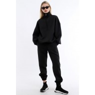 Women’s Black Collar Long Zippered Scuba Fabric Comfortable Stylish And Sporty Jogging Suit