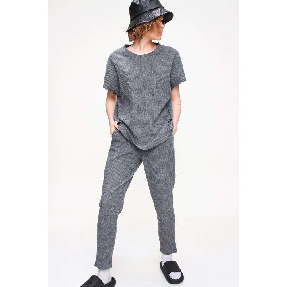 Women’s Anthracite Crew Neck Corduroy Tracksuit