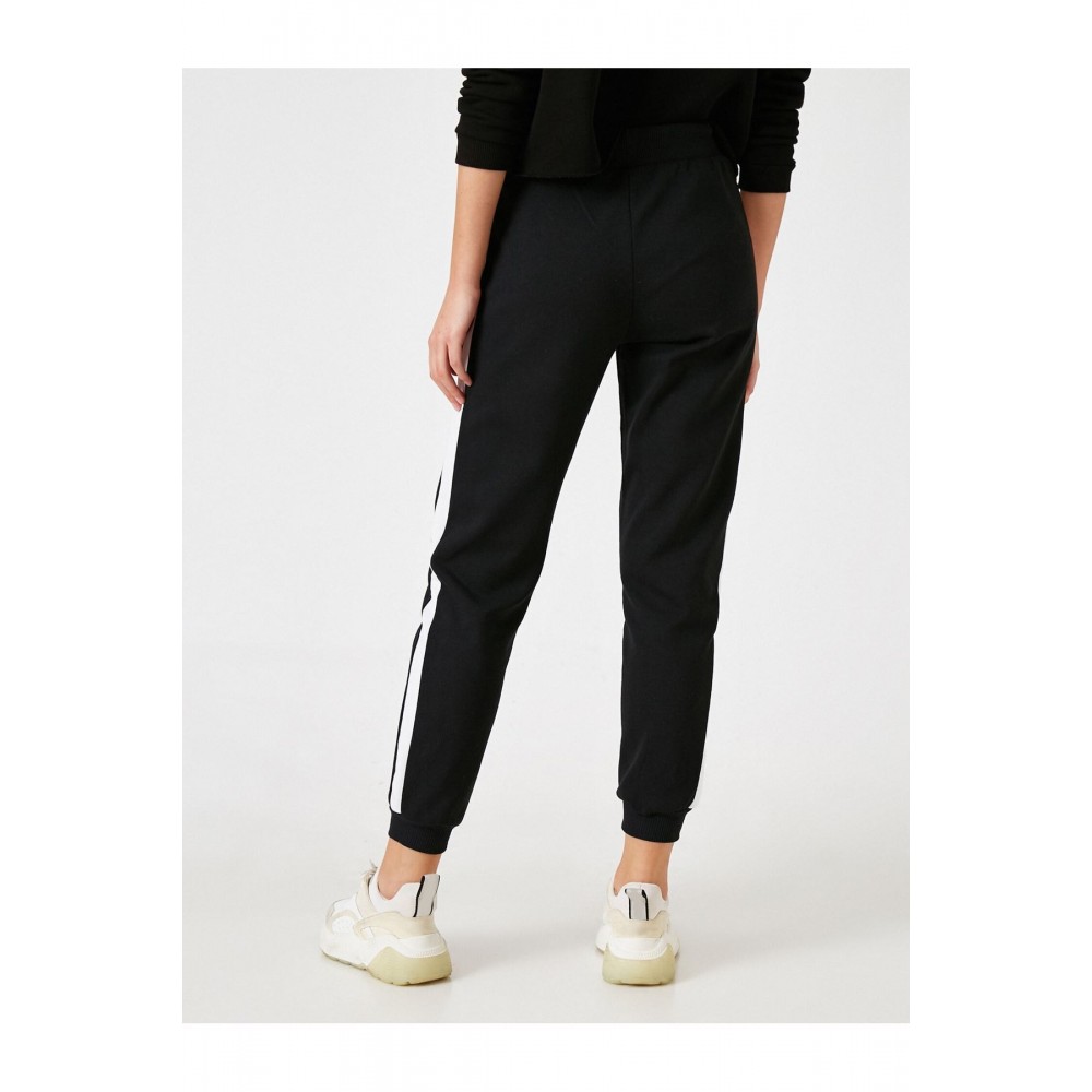 Women Black Tracksuit Bottom White Strips